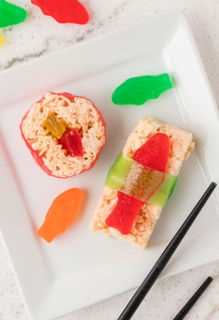 This "sushi" made from candy and Rice Krispie treats