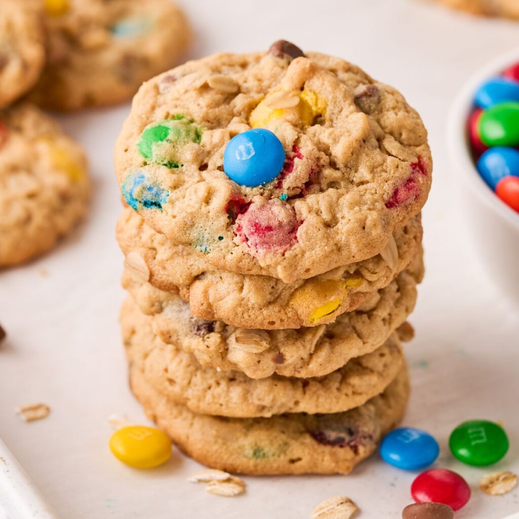 Stack of cookies on a white plate