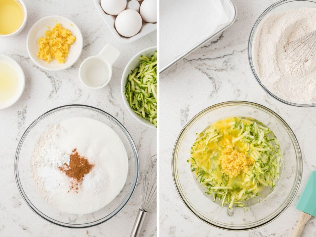 Process photos for how to make this zucchini bread with fresh lemon. 