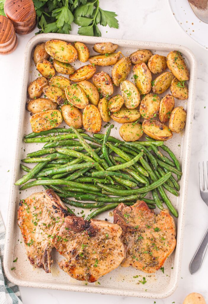 Pork Chops Sheet Pan Dinner (With Potatoes and Green Beans) - Happy ...
