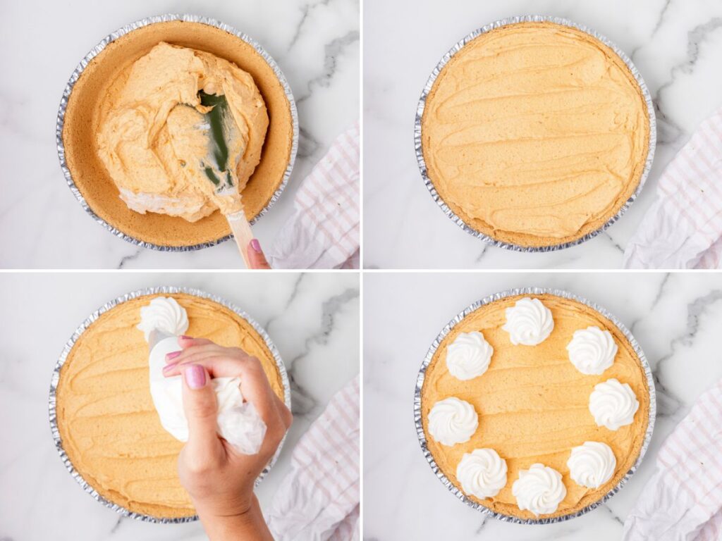 Process photo collages showing how to make this easy pie recipe.